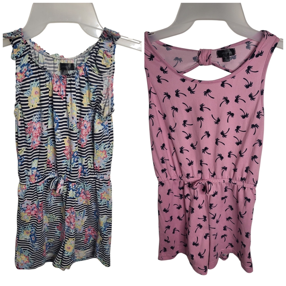 Striped Floral and Pink Palm Tree Rompers